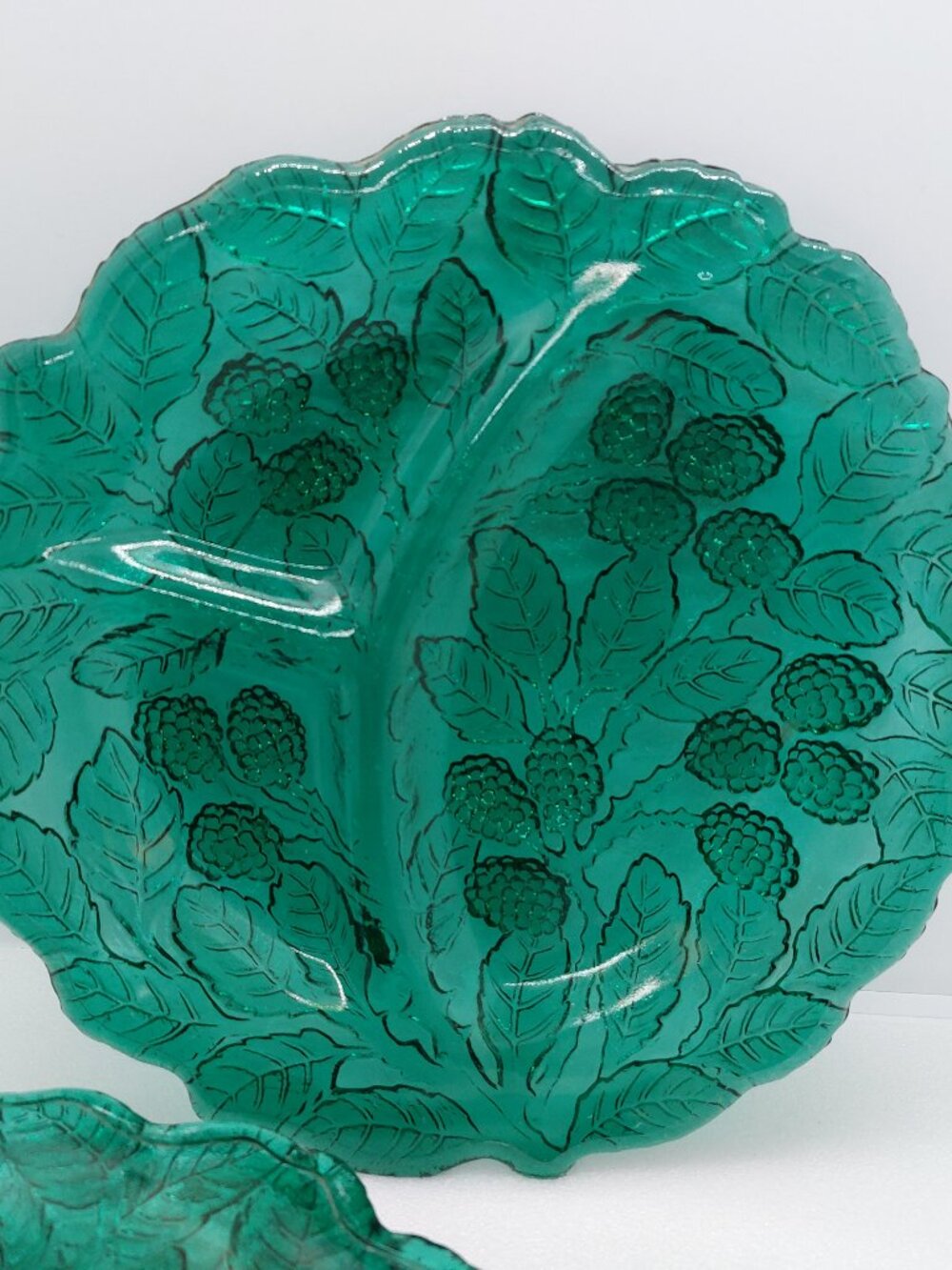 Set of 3 Indiana Glass 9" Divided Plate Loganberry Pattern  Teal Green